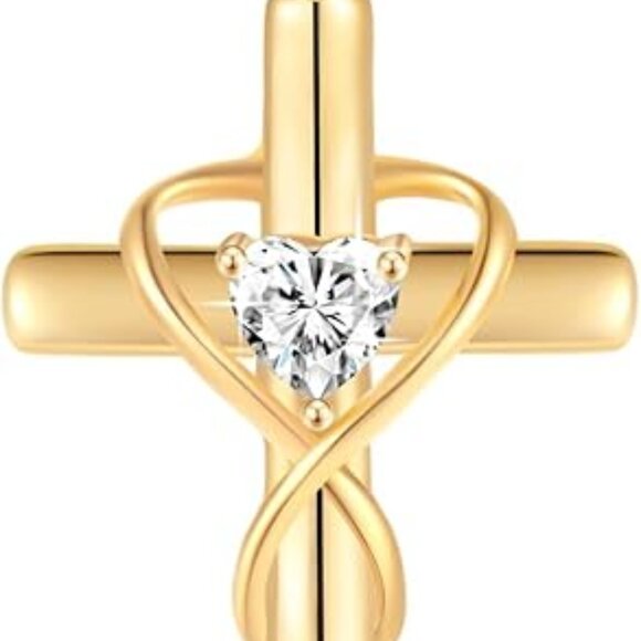 18K Gold Plated Cross 925 Sterling Silver Infinity Heartwith 5A CZ Necklace